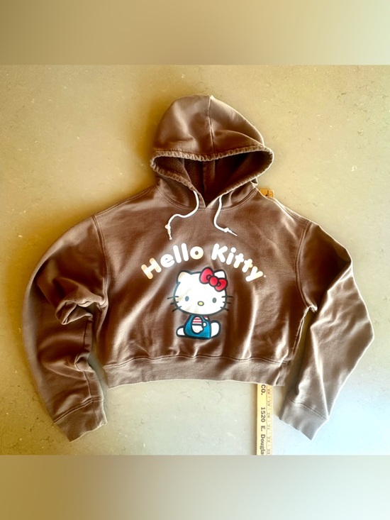 Hello Kitty Tops - Hello Kitty Sanrio Soft Brown Cropped Hoodie Sweatshirt Size Small Y2K Cute Cozy